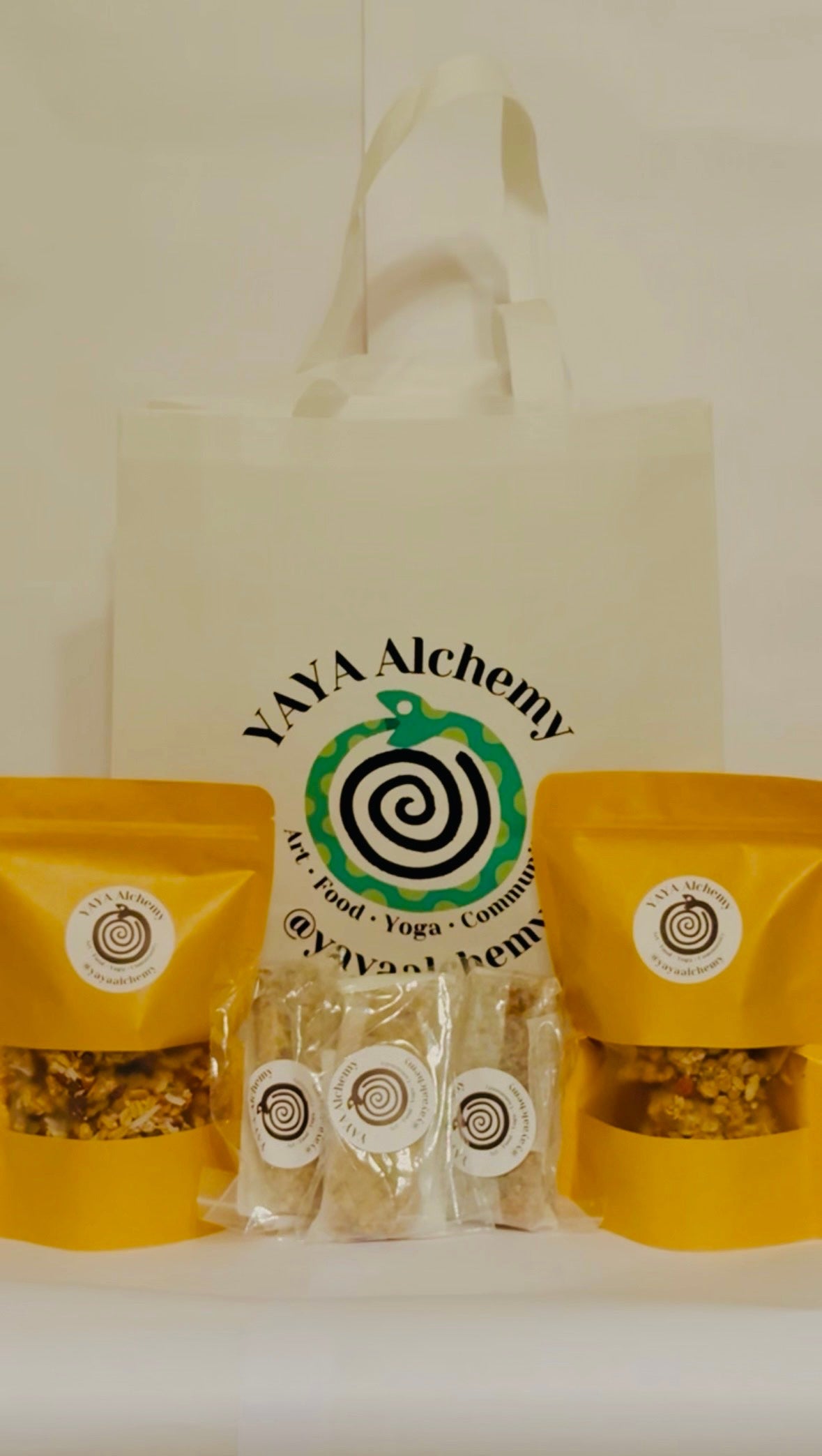 YAYA Alchemy Back to School Snack Pack with reusable tote, granola bags, and bars