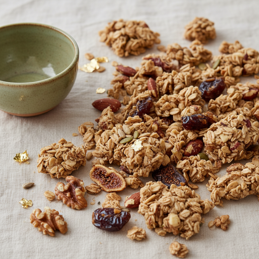 Tahini Fig Date Nut Granola styled product photo